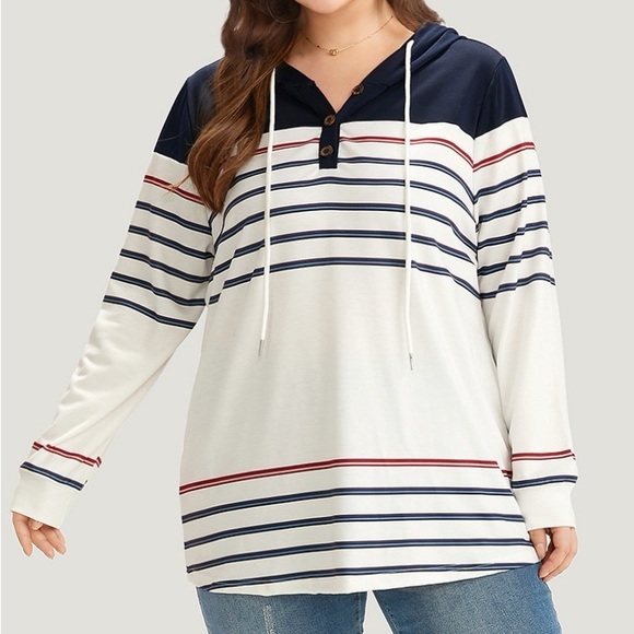 BloomChic Tops - BloomChic Blue and White Striped Hoodie